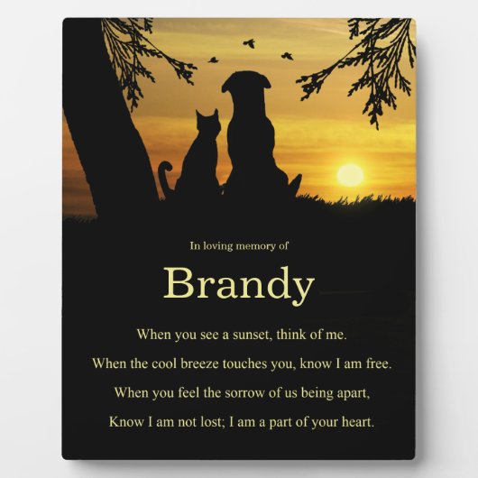 記念碑の犬の猫ペットとスピリチュアル詩 フォトプラーク (正面)