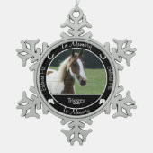 記念碑 – 馬のカスタム紛失 – 写真/名前 スノーフレークピューターオーナメント (正面)