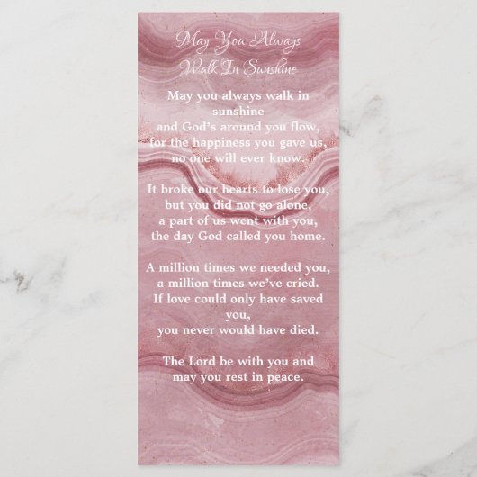 記念祈りの言葉カードバラ石英葬式しおり メニュー (裏面)