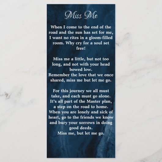 記念祈りの言葉カード葬儀しおり青い写真 (裏面)