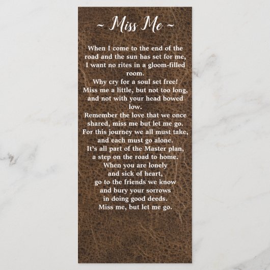 記念祈りの言葉カード葬式しおり革 メニュー (裏面)