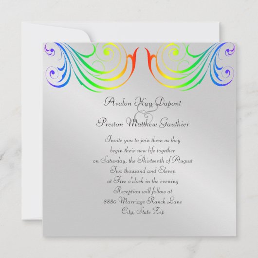 記念祭の虹のハートの結婚式招待状 招待状 (裏面)