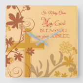 、記念祭記念日の尼僧の十字、渦巻個人化して下さい スクエア壁時計 (正面)