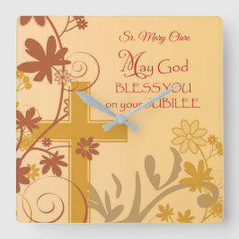 、記念祭記念日の尼僧の十字、渦巻個人化して下さい スクエア壁時計