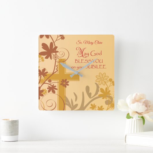 、記念祭記念日の尼僧の十字、渦巻個人化して下さい スクエア壁時計 (ホーム)