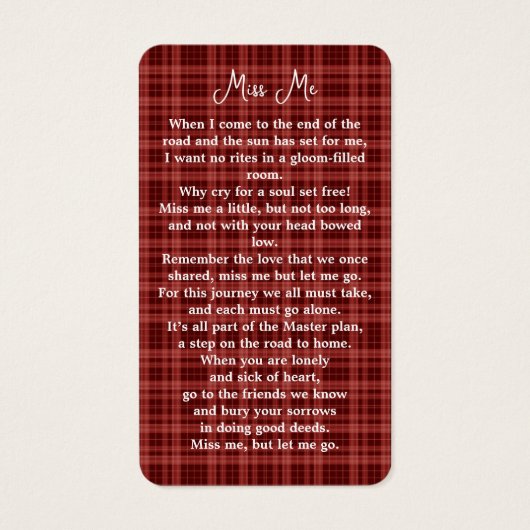 記念秋のプライド写真葬式祈りの言葉カード (裏面)