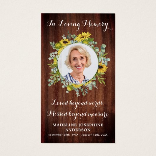 記念素朴ひまわり葬儀祈りの言葉カード (正面)