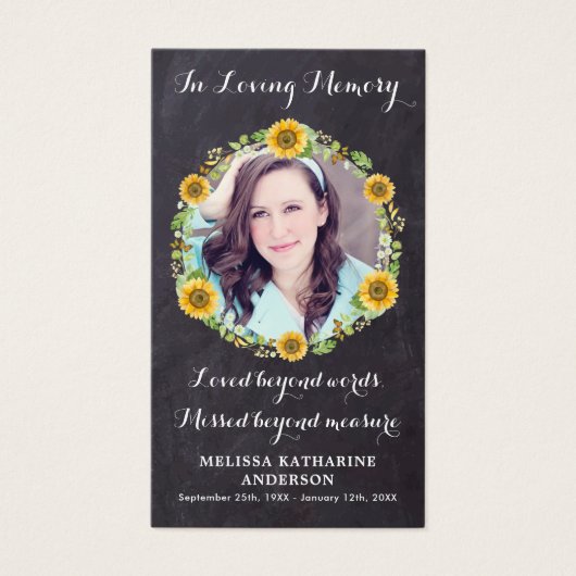 記念素朴ひまわり葬儀祈りの言葉カード (正面)