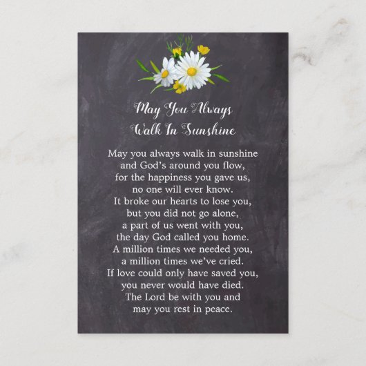 記念素朴フローラ写真祈りの言葉カード葬儀 (裏面)