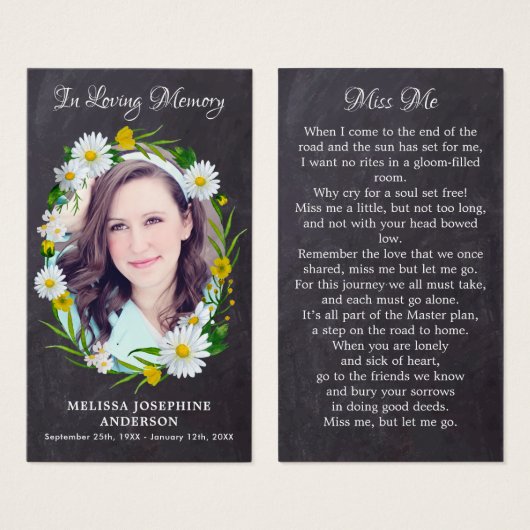 記念素朴フローラ写真葬儀祈りの言葉カード (正面&裏面)