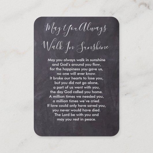 記念素朴写真悔やみや弔慰葬儀祈りの言葉カード コーリングカード (裏面)