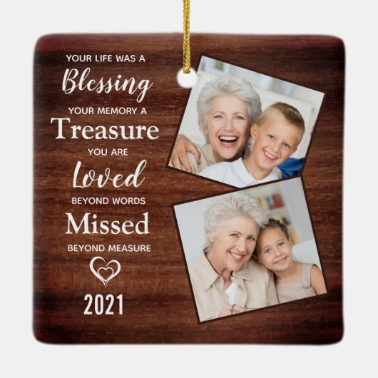 記念素朴記念ファミリー写真思い出 セラミックオーナメント (裏面)