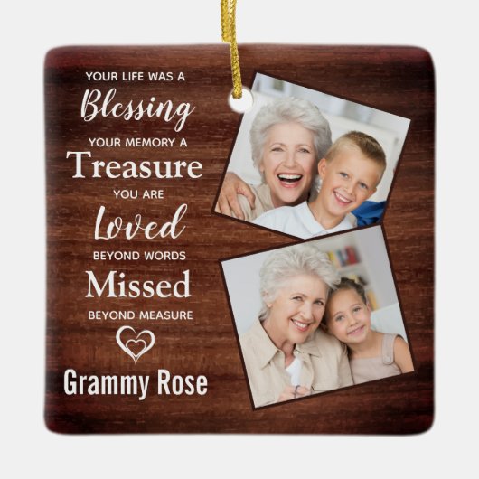 記念素朴記念ファミリー写真思い出 セラミックオーナメント (正面)