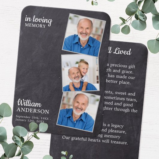 記念素朴3写真絹の葬儀祈りの言葉カード