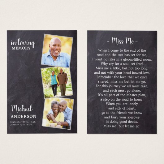 記念素朴3写真詩葬儀祈りの言葉カード (正面&裏面)