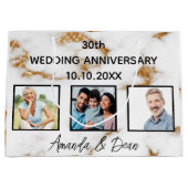 記念結婚大理石金ゴールド写真 ラージペーパーバッグ (正面)