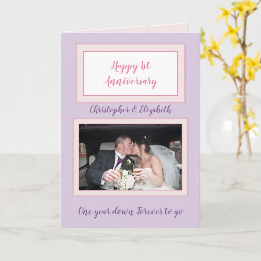 記念結婚紫と白の写真 カード (黄色い花)