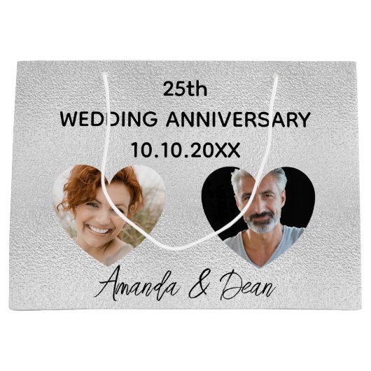 記念結婚銀写真ハート ラージペーパーバッグ (正面)
