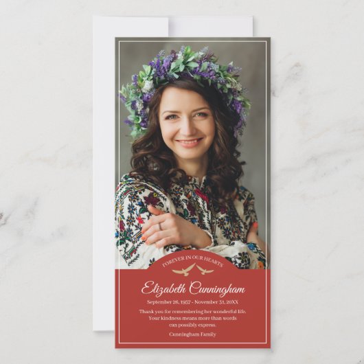 記念葬儀モノグラム鳥のクラシック写真 サンキューカード (正面)