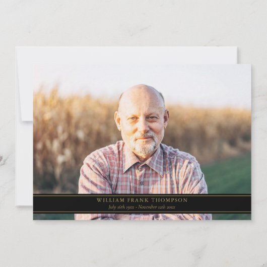 記念葬儀写真シンプル金ゴールドスエレガントクリプト サンキューカード (裏面)