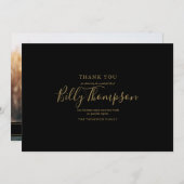 記念葬儀写真シンプル金ゴールドスエレガントクリプト サンキューカード (正面/裏面)