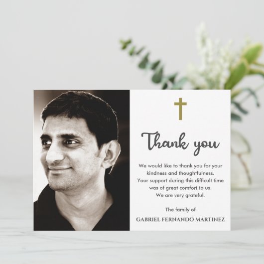 記念葬儀写真宗教キリスト教十字架 サンキューカード (スタンド正面)