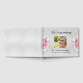 記念葬式シルバーピンクの花模様写真 ゲストブック (全面)