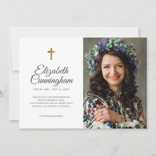 記念葬式シンプルモダンクロス写真 サンキューカード (正面)