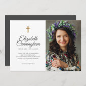 記念葬式シンプルモダンクロス写真 サンキューカード (正面/裏面)