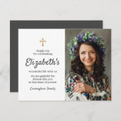 記念葬式金ゴールドクロス華美写真 サンキューカード (正面/裏面)