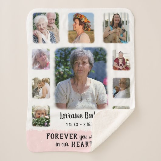 記念記念の記念写真フェードフォトコラージュピンク シェルパブランケット (正面)