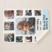 記念記念記念記念日の縁フェードフォトコラージュブルー シェルパブランケット (正面(横))