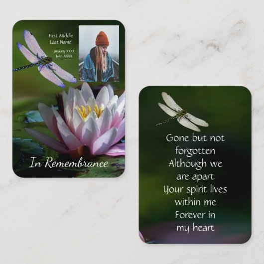 記念記念記念記念碑トンボ蓮の花 名刺 (正面/裏面)