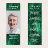 記念詩エメラルドグリーン写真葬式ブックマーク (正面&裏面)