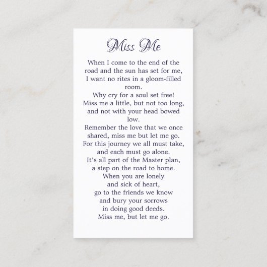 記念詩フローラ鳥葬祈りの言葉カード コーリングカード (裏面)