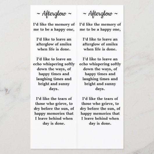 記念詩3写真葬式祈りの言葉2しおり (裏面)