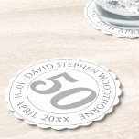 記念誕生祝い パーソナライズされた ペーパーコースター<br><div class="desc">50th birthday party coasters.誕生祝いパーティーコースターの名前と誕生日。50.50歳の紙コースターのパーティーコースター。紙コースター50歳の誕生日パーティー。</div>
