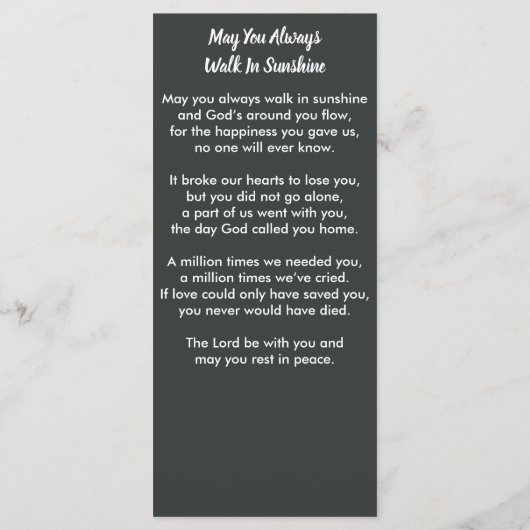 記念迷彩柄写真葬儀祈りの言葉カードブックマーク (裏面)