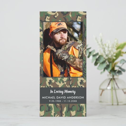 記念迷彩柄写真葬儀祈りの言葉カードブックマーク (スタンド正面)