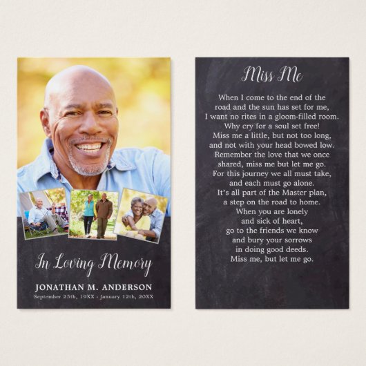 記念4エレガント写真葬儀祈りの言葉カード (正面&裏面)