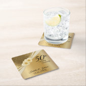記念50日💞金ゴールド結婚記念日 スクエアペーパーコースター (インサイチュ)