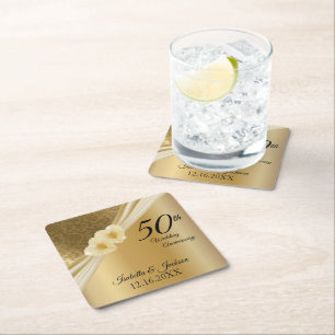 記念50日💞金ゴールド結婚記念日 スクエアペーパーコースター