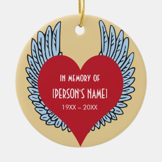 記憶に翼を持つハート セラミックオーナメント (正面)