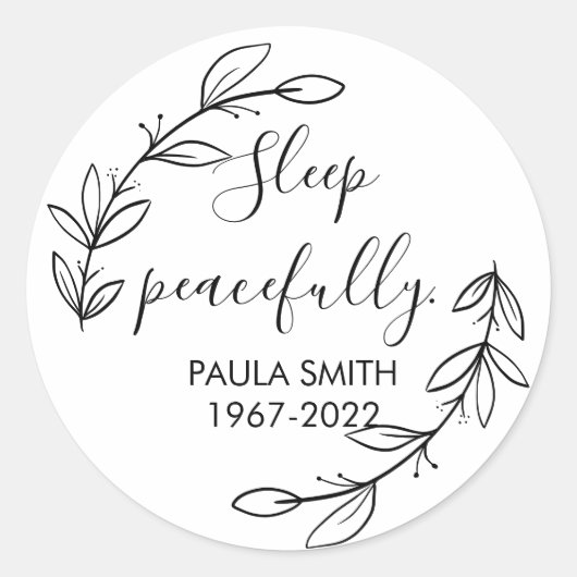 記憶の中で。葬儀ギフト安らかに眠る。 ラウンドシール (正面)
