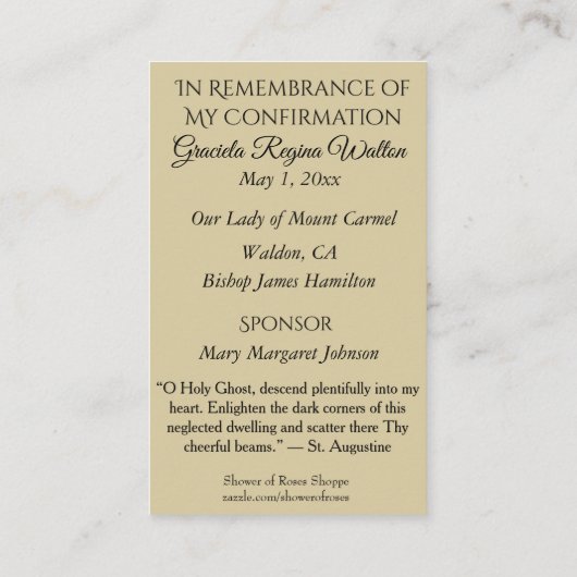 記憶は確認の女の子の神聖なカードを確認します -- 名刺 (裏面)