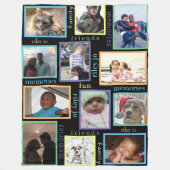 記憶カラフルでモダンなジャンボ12写真のコラージュ フリースブランケット (正面)