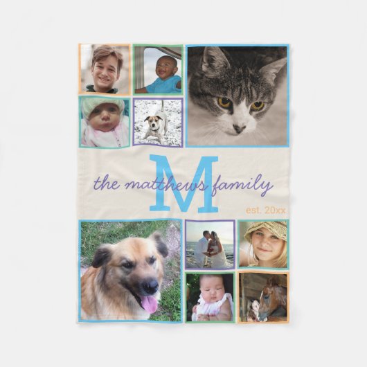記憶カラフルなモノグラム10の写真のコラージュ フリースブランケット (正面)