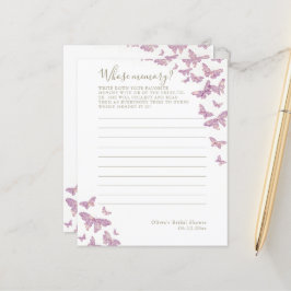 記憶ゲームを持つ紫色の蝶ブライダルシャワー