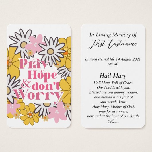 記憶モダン祈りの言葉カードのカトリック (正面&裏面)