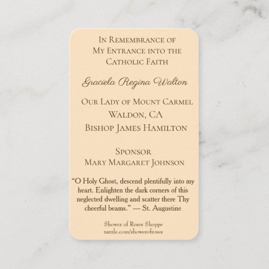 記憶神聖なカード専門職の信頼RCIA (100) 名刺 (裏面)